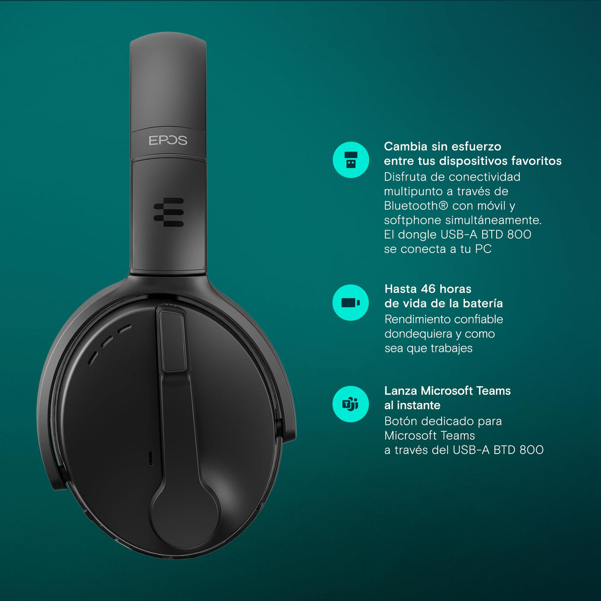 EPOS Auriculares con micrófono SENNHEISER C50 | Auriculares inalámbricos con Noise Cancelling, batería de hasta 46 Horas y tecnología BrainAdapt™