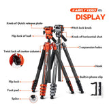 Fotopro X-Airfly - Trípode para cámara de vídeo con cabeza líquida, cabeza de bola panorámica, 1,3 kg, ampliable, portátil, compacto, de fibra de carbono, para cámara réflex digital, 15 kg, color gris