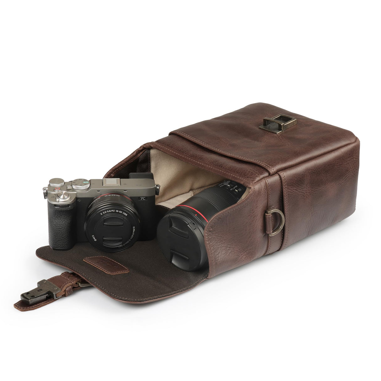 MegaGear MG1329 Para cámaras sin espejo, instantáneas y DSLR - Bolsa bandolera de cuero auténtico