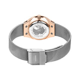 BERING 14427-060 Reloj Solar para Mujer con Caja de Acero Inoxidable de 27 mm con Acabado en Oro Rosa y Esfera Blanca, Correa milanesa, Cristal de Zafiro y Resistencia al Agua de 5 ATM