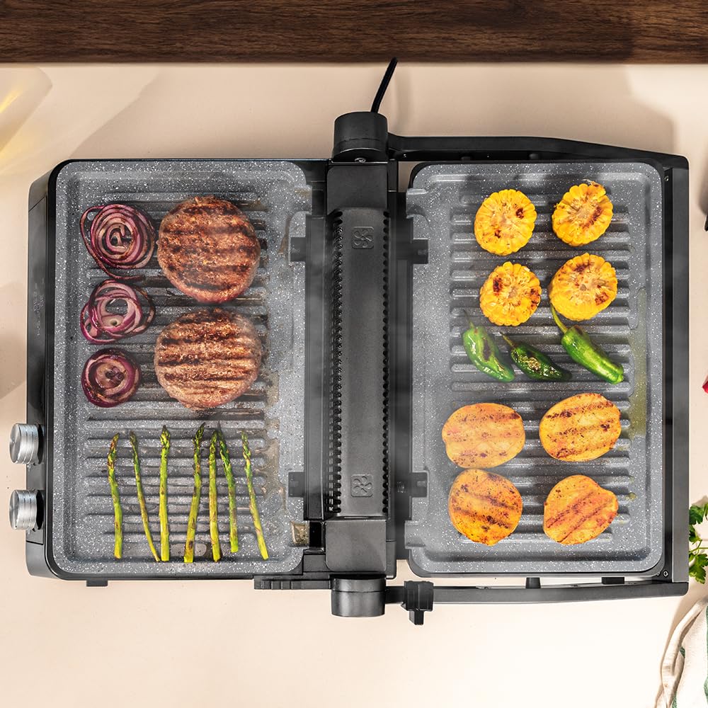 Cecotec Parrilla Eléctrica con Placas Desmontables Rockn'Grill Bistro. 2400W, Cocción sin Humo y Saludable, Control Táctil, Placas con Temperatura Independiente, Incluye Sonda de Temperatura