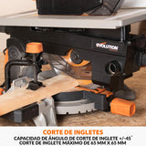 Evolution Power Tools R210MTS-G2 Sierra híbrida convertible de mesa/ingletadora, compacta y portátil, corte multimaterial, corta madera, metal, plástico, etc.; incluye una hoja de 210 mm