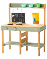 VEVOR Cocina de Barro para Niños 391 x 762 x 914 mm Juego de Cocina de Madera Cocina de Juguete para Niños Cocinita Infantil de Madera para Exteriores Cocina de Juego de Simulación con Accesorios