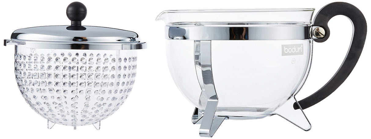 Bodum - K11143-16-1 - Chambord Set - Tetera con filtro de plástico 1.3 l con calentador y 2 vasos térmicos - 0,35 l