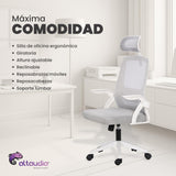 Altaudia Silla de Escritorio y Oficina de Trabajo - Ergonómica Ajustable y Reclinable - Reposabrazos móviles, Cabezal, Reposacabezas, Función de Inclinación, Silla Giratoria, Soporte Lumbar, Blanco