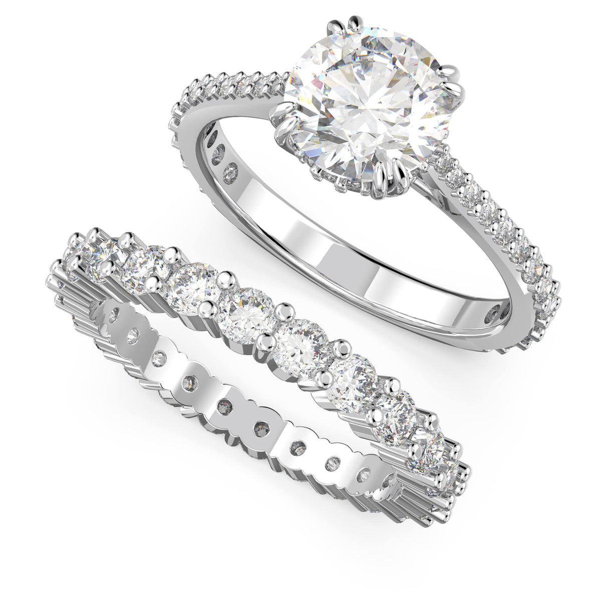 Swarovski Anillo Stilla, Conjunto (2), Talla redonda, Blanco, Baño de rodio