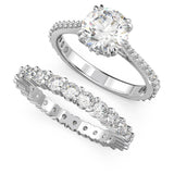 Swarovski Anillo Stilla, Conjunto (2), Talla redonda, Blanco, Baño de rodio