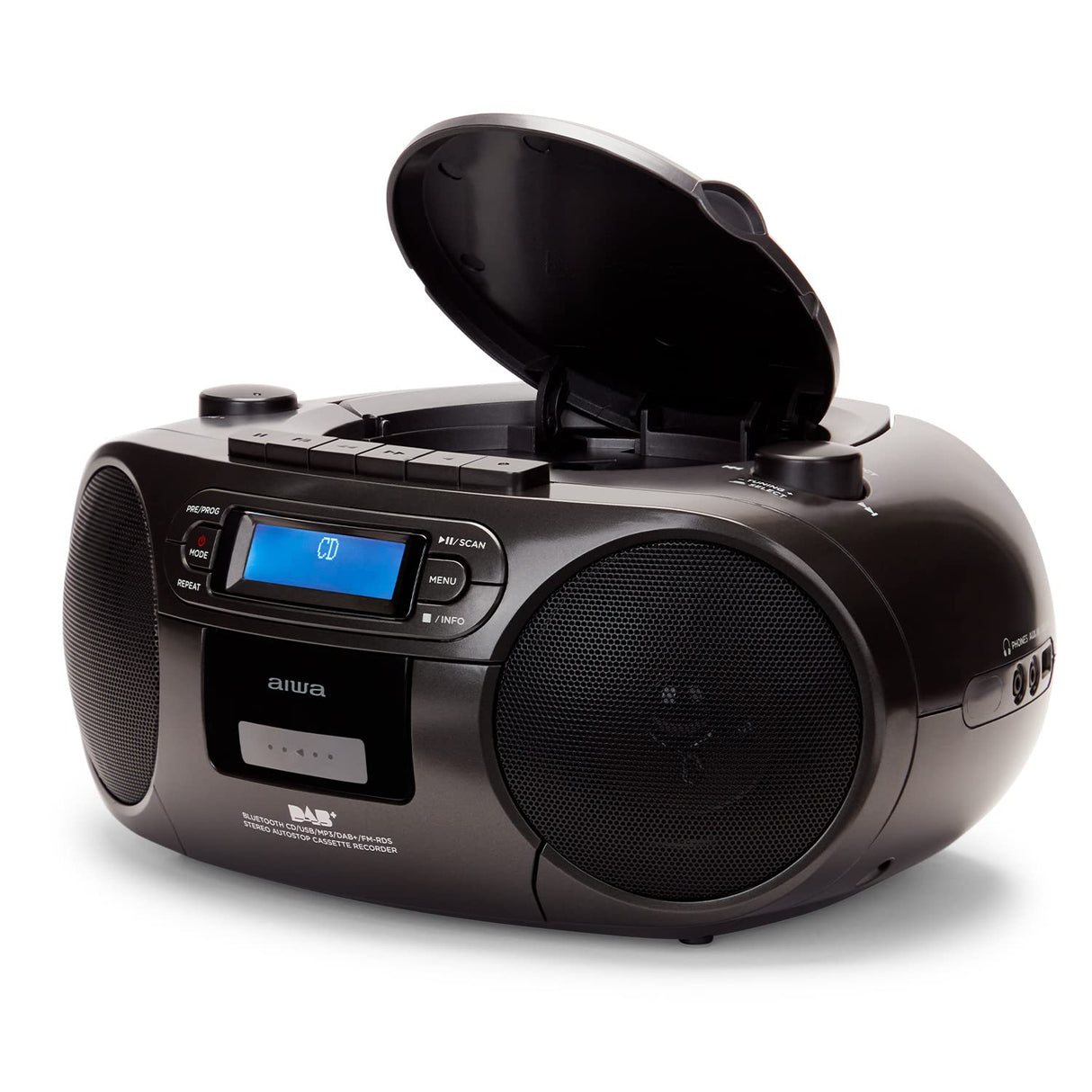 Aiwa BBTC-660DAB/BK: Radio Cassette Portátil con CD, Bluetooth y USB, Grabador de Cassettes, RDS, FM PLL, Dab+, Mando a Distancia, Color: Negro