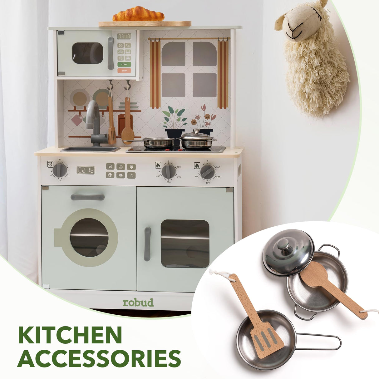ROBUD Cocinas de Juegos de Madera, Cocina Infantil con Accesorios, Apta para niños a Partir de 3 años, Montessori