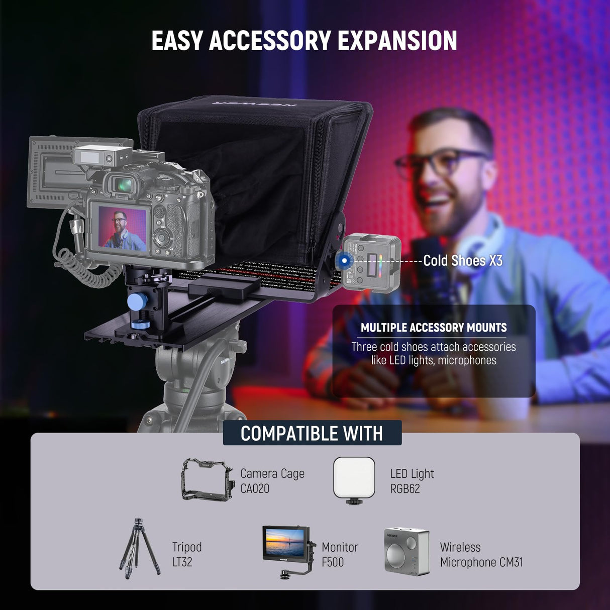 NEEWER Teleprompter con Montaje Cámara Tipo Arca, Zapatos Fríos,RT113 Remoto para NEEWER Teleprompter APP, Enseñanza Línea/Vlogger/Live Streaming Prompter para Tableta iPad, sin Ensamblaje, X12II
