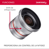 Samyang F1220510102 - Objetivo fotográfico CSC-Mirrorless para Fuji X (Distancia Focal Fija 12mm, Apertura f/2-22 NCS CS, diámetro Filtro: 67mm), Plateado
