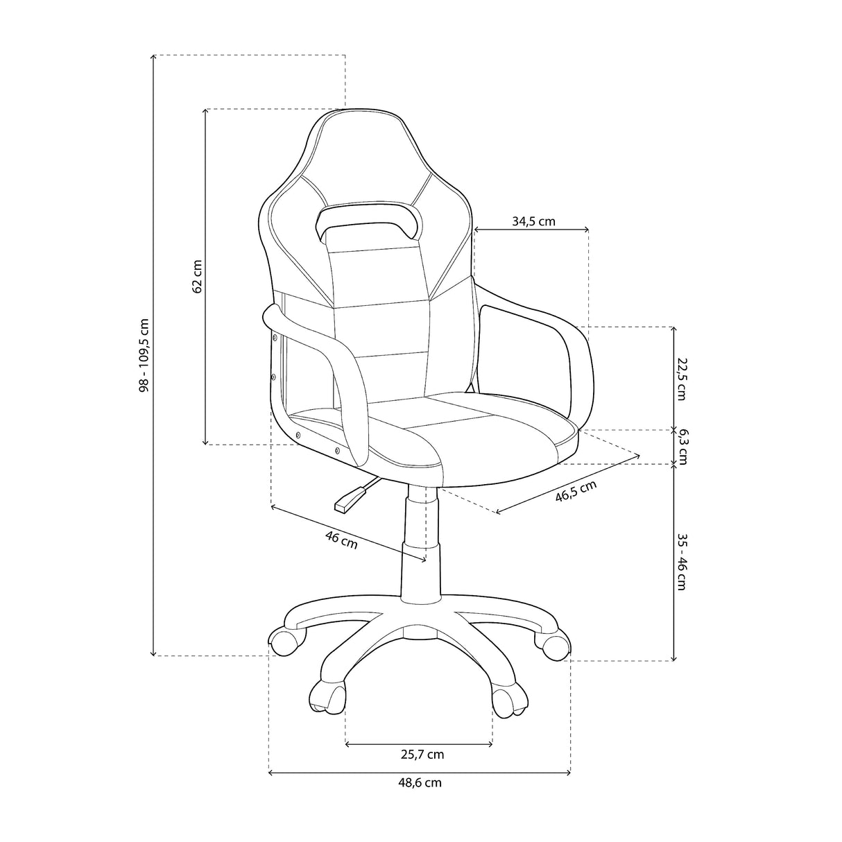 duehome | DRW, Silla Gamer, Silla de Oficina Gaming Estudio o Escritorio, Acabado en Símil Piel Blanco y Lila, Medidas: 46,5 cm (Ancho) x 46 cm (Largo) x 98-109,5 cm (Alto)