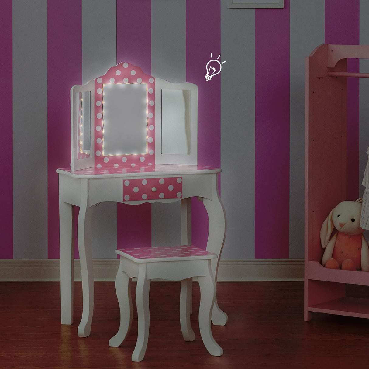 Fantasy Fields Teamson Kids Juego De Tocador Rosa con Espejo Y Luces Tocador Madera TD-11670FL