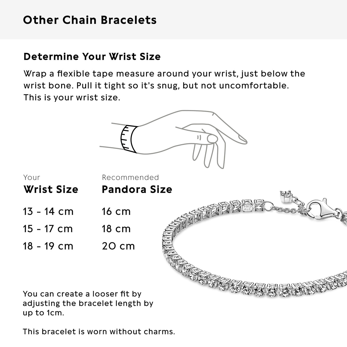 Pandora Timeless Pulsera de tenis centelleante de plata de ley con circonitas cúbicas transparentes, 16