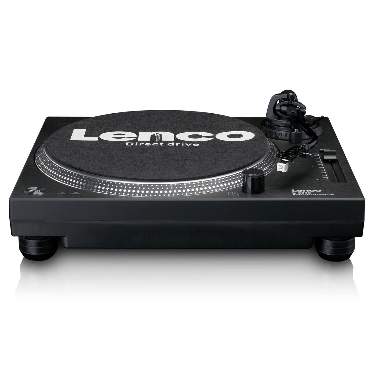 Lenco L-3818 Tocadiscos con accionamiento Directo - Tocadiscos DJ - Pitch Control - 33 y 45 RPM - Preamplificador estéreo - USB - Salida RCA - Digitalización a través de PC - Negro, L-3818BK