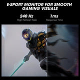KOORUI Monitor 27 Pulgadas,Monitor Gaming 240Hz, Pantalla Ordenador FHD, 1ms, Adaptive Sync (1920 x 1080p, DCI-P3 90%, SRGB 100%, HDMI, DisplayPort, VESA 75x75)