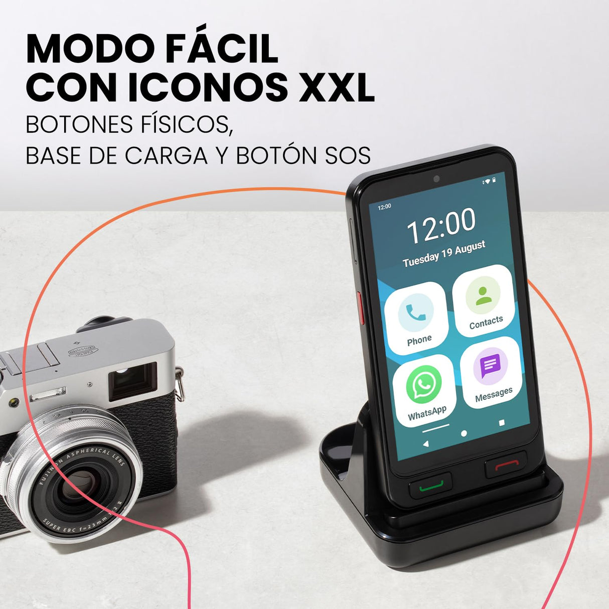 SPC Zeus 2 + Carcasa | Smartphone para Mayores Compatible con App para Control y ubicación remota | Modo fácil, Botones físicos, Iconos XXL | Pantalla 5”, Dos cámaras, 64GB | Base de Carga, Botón SOS