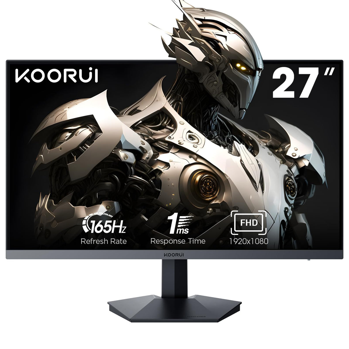 KOORUI Monitor 27 Pulgadas, Monitor Gaming 165Hz, FHD (1920 x 1080), 1ms, sRGB 100%,DCI-P3 90%,Adaptive Sync, 2xHDMI 2.0,DP1.4, VESA 75 * 75mm, inclinación Ajustable