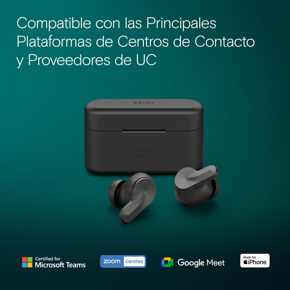 EPOS Adapt E1 Auriculares Inalámbricos Negro – ANC Híbrido, Bluetooth Multi-Point, Certificado Microsoft Teams & iPhone, 50H Batería, Carga Inalámbrica, USB-C, IPX5 Resistente al Agua