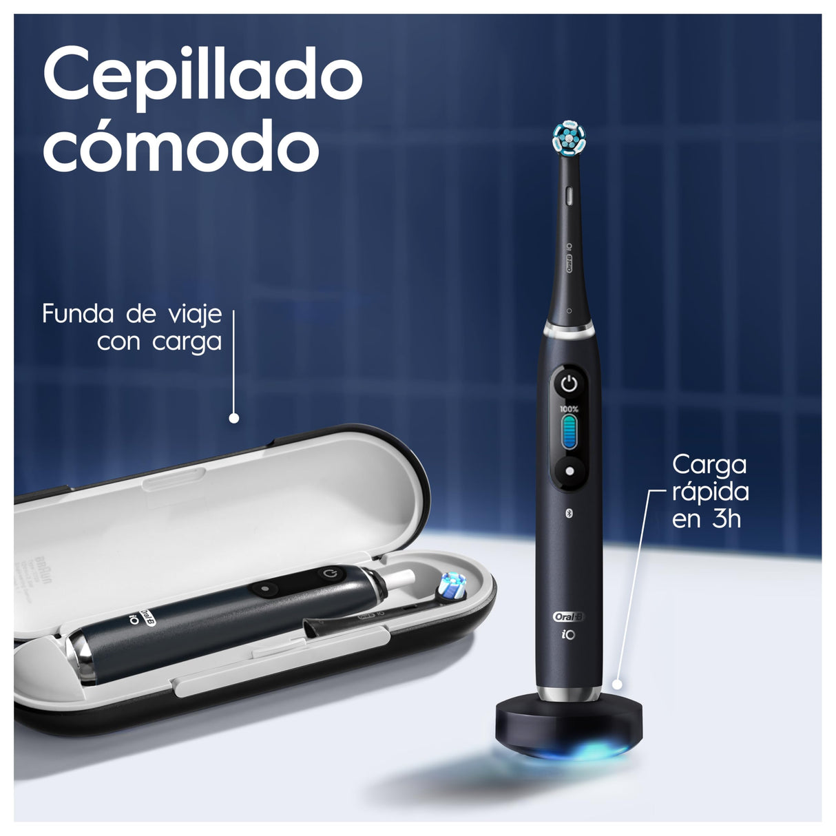 Oral-B iO 9N Cepillo de Dientes Eléctrico Negro con Mango Recargable, 2 Cabezales y Estuche Cargador de Viaje, 7 Modos De Cepillado Incluso Blanqueamiento Dental, Sensor De Presión, Diseñado por Braun