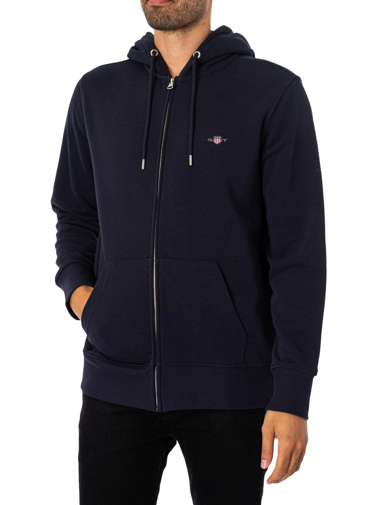 GANT Hombre Sudadera con Capucha Y Cremallera con Escudo Regular, Evening Blue, M