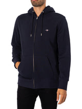 GANT Hombre Sudadera con Capucha Y Cremallera con Escudo Regular, Evening Blue, M