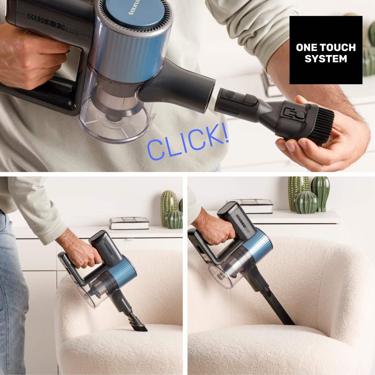 Taurus – Aspirador sin Cable Homeland Ideal Touch, Batería extraíble, Carga Rápida, 180W, 35 min autonomía, Filtro HEPA, Turbo Brush, LED, Pantalla Digital, Depósito 600ml, Accesorios