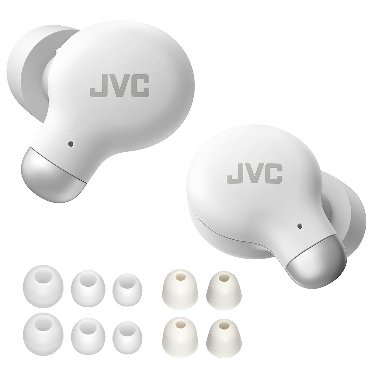 JVC HA-Z250T - Auriculares Inalámbricos con Bluetooth 5.3, 28 Horas de Batería, Certificación IPX4, Solo 5,1g de Peso, Cancelación de Ruido, 3 Pares de Almohadillas de Silicona y 2 de Espuma, Blanco