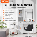 VEVOR Estación Blanca de Salón de Montaje en Pared para Estilista Juego de Muebles de SPA de Belleza 1 Gabinete de Almacenamiento 3 Cubículos y 2 Cajones 1 con Cerradura, para Salón, SPA, Peluquería