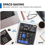 Gemini Sound GEM-05USB Mezclador analógico de 5 canales compacto que incluye un canal de micrófono de baja ruido, EQ de 2 bandas, reproducción USB de dispositivos USB y transmisión de Bluetooth