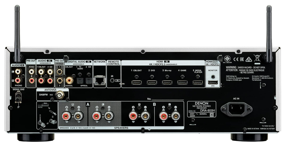 DENON Receptor de Red Estéreo (2 x 145 W, FM/Dabmas, WLAN, HDMI, Entrada de Teléfono), Plateado, Tamaño Único