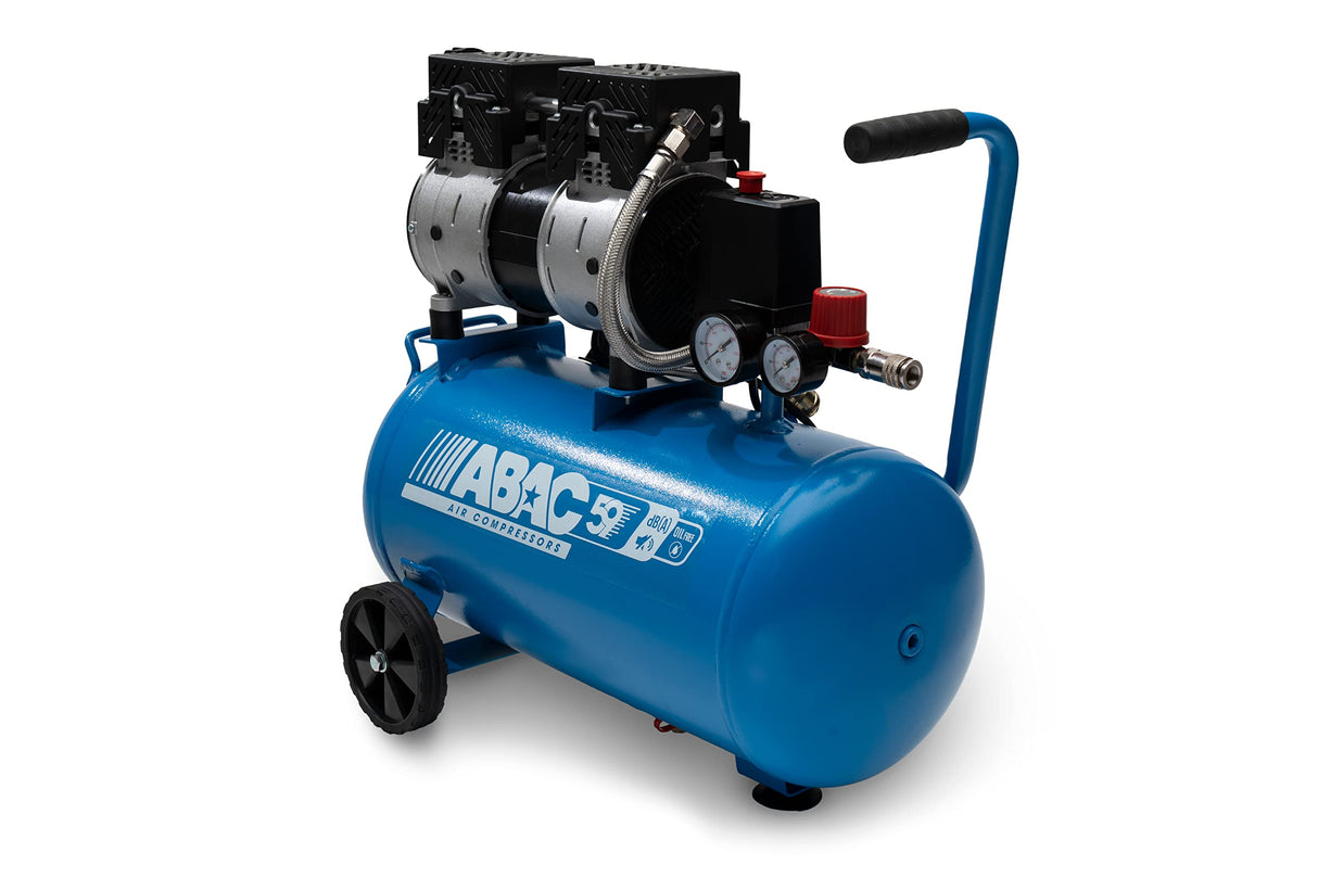 Compresor de aire silencioso EASE-AIR 24 de ABAC, compresor de aire sin aceite, presión máxima 8 bar, potencia 1 hp, Depósito 24 litros, Nivel sonoro 59 dB