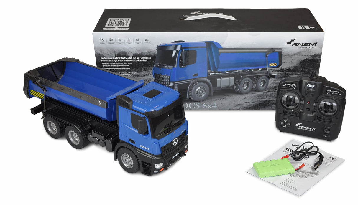 Amewi Mercedes-Benz Arocs camión volquete RTR Azul RC Control Remoto