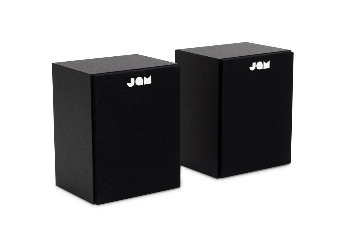 JAM Altavoces de Estantería - Altavoces Cableados con Entradas AUX y RCA, Compatibles con Tocadiscos y Reproductores de Vinilos, Altavoces Activos, Amplificación Integrada, Negro