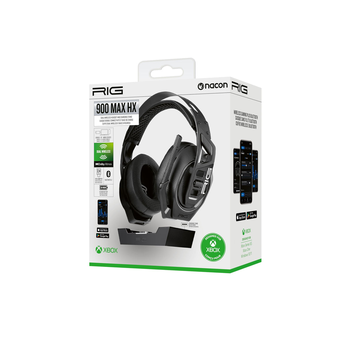 Nacon - Auriculares para Juegos y estación Base Bluetooth, conexión de 2,4 GHz autonomía 60 Horas Oficial Xbox Compatible con PC RIG900