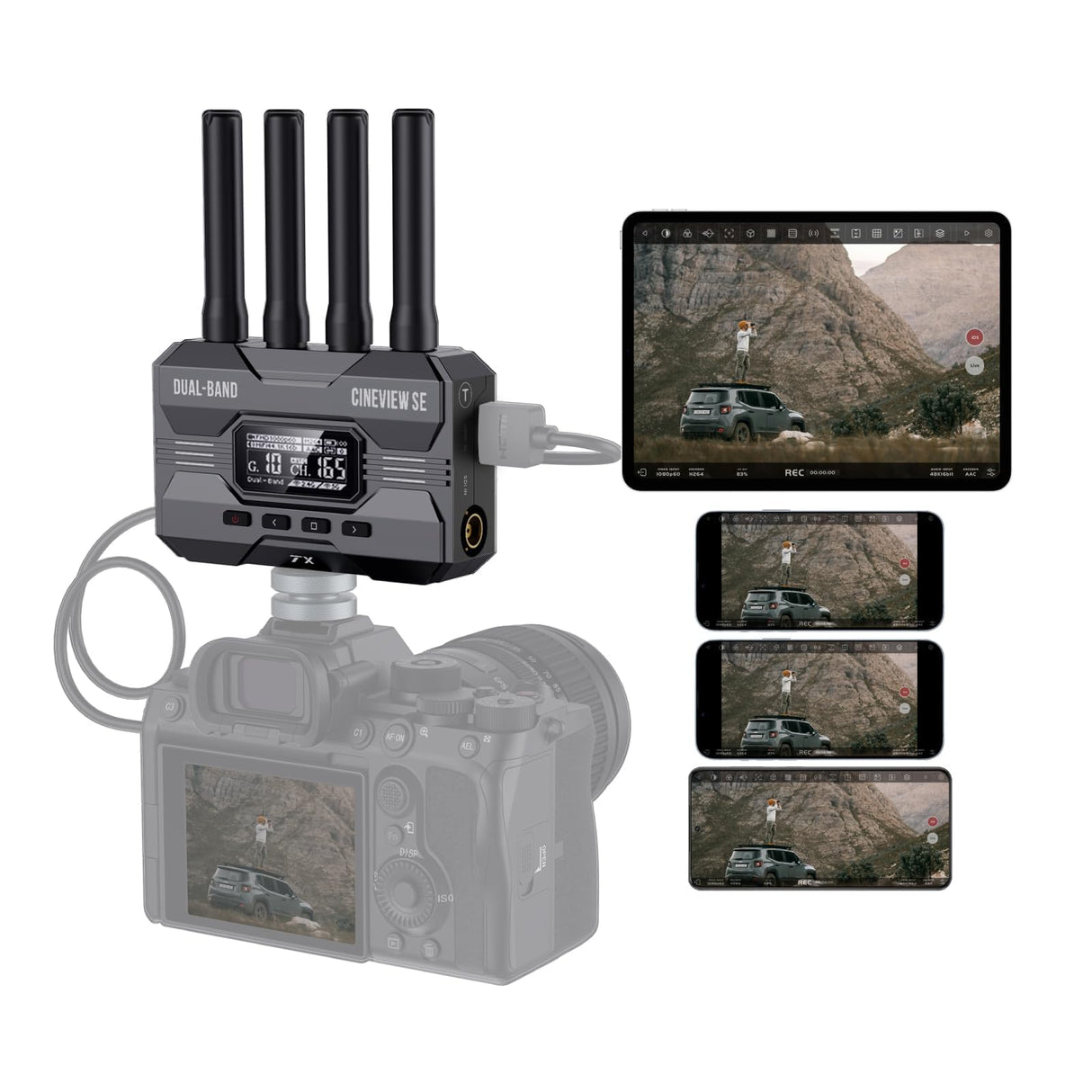 Accsoon - CineView SE - Transmisor TX - SDI/HDMI - 1080p 23.98/24/25/29.97/30/50/59.94/60fps - Pantalla OLED - Rango de transmisión 1200ft - Latencia <0.05s