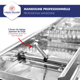 LOUIS TELLIER - Mandolina Profesional de Acero Inoxidable – Cortadora Multifuncional de Frutas y Verduras – Cuchilla Lisa y Ondulada - Grosor Ajustable – 29,3 x 15,5 x 11 cm - Fabricado en Francia
