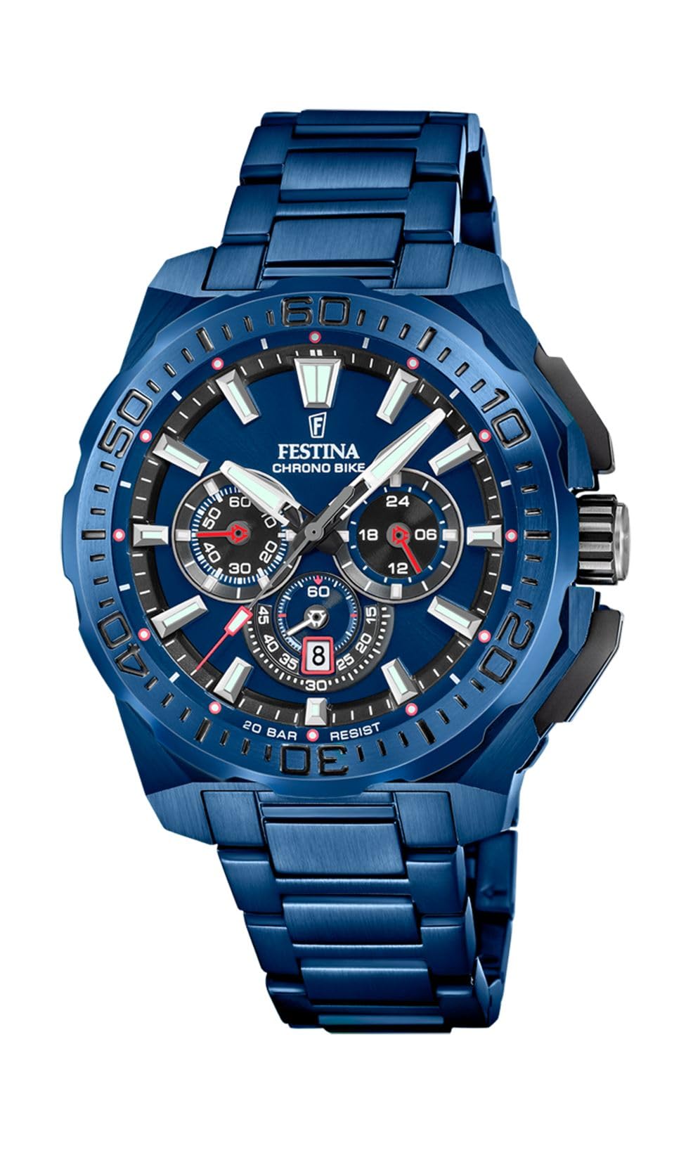 Festina Reloj Hombre Analógico de Acero Inoxidable 316l Azul - Movimiento de Cuarzo - Cronógrafo - Calendario - Cristal Mineral de Alta Resistencia - Resistente al Agua 20 ATM F20729/1 Chrono Bike