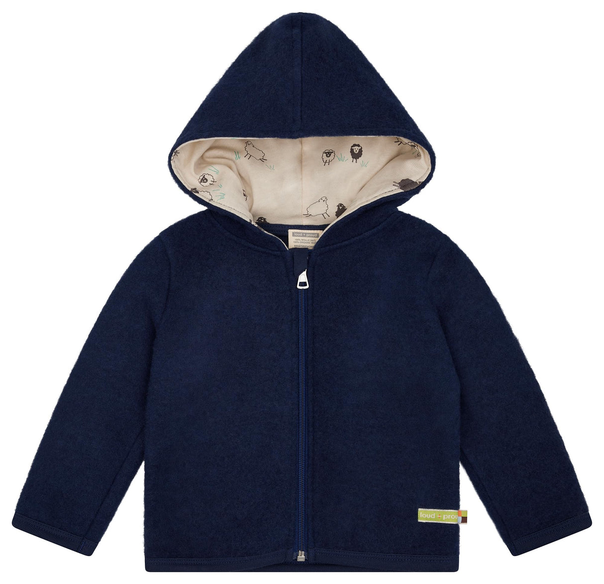 loud + proud Wollfleece mit Kapuze, Gots Zertifiziert Chaqueta de Forro Polar de Lana, Ultramarine, 134-140 Unisex niños
