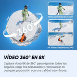 Insta360 X4 Paquete de Snowboard - Cámara de acción Impermeable 8K 360, Vídeo 4K Gran Angular, Efecto Selfie Stick Invisible, Protectores de Lente Extraíbles, 135 Min Batería, Edición IA