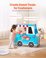 VEVOR Carrito de Helados para Niños, Juego de Madera de Más de 20 Piezas, con Volante y Pizarra, Escáner de Pago y Congelador, Grifo y Fregadero, para Niños de 3 a 7 Años, 1000 x 614 x 955 mm
