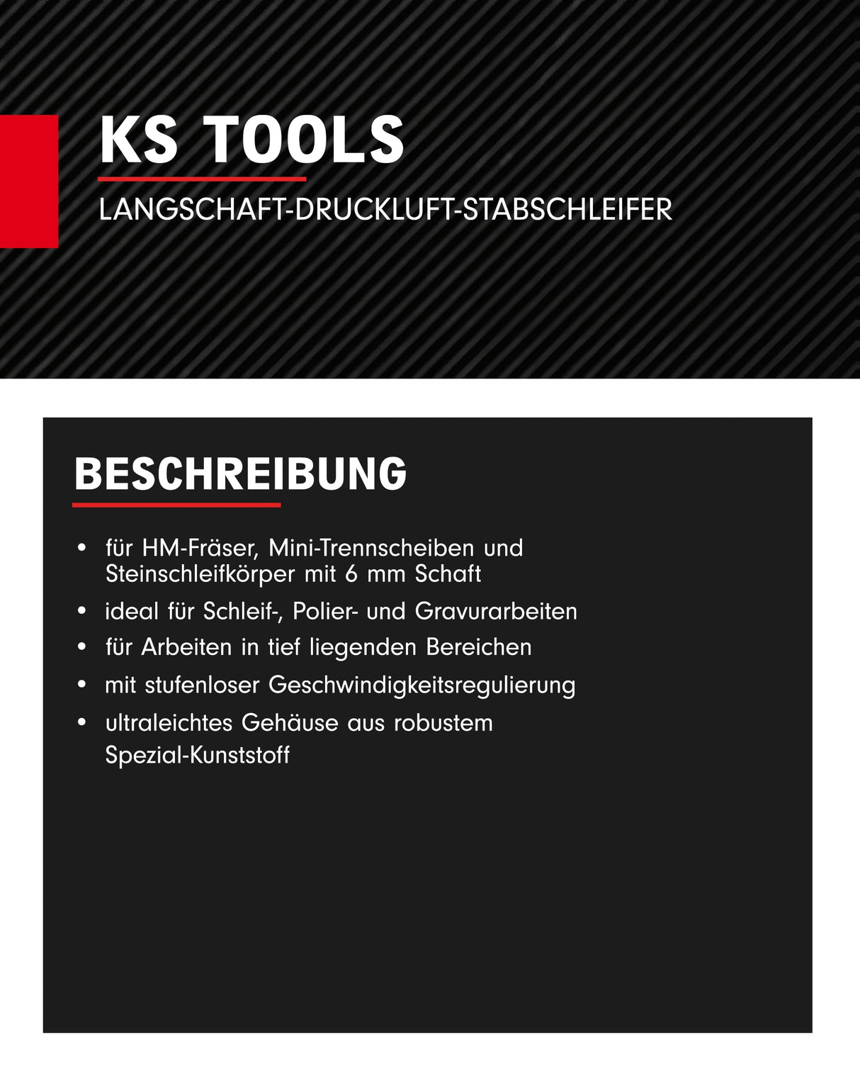 KS Tools 515.5415 Amoladora recta neumática de eje largo, 23 000 rpm