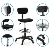 hjh OFFICE Silla de Trabajo Silla giratoria Top Work 05 Tela Alta con Respaldo reposapies Altura Ajustable Negro