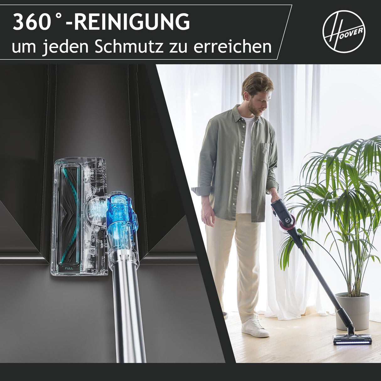 Hoover Aspiradora Escoba Sin Cable, 1200 POWERTIME, Alta Potencia, Cepillo Antienredos, Luces LED, Ligera, Ideal para Rincones [HF410H]