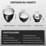 NEEWER 7" Estándar/10 Mediano/11 Profundo Enfoque Reflector Set, 55°/65°/45° Pantalla Lámpara Difusora Reflectora Bowens Montaje Compatible con Godox Compatible con Aputure NEEWER Flash Strobe, FR18