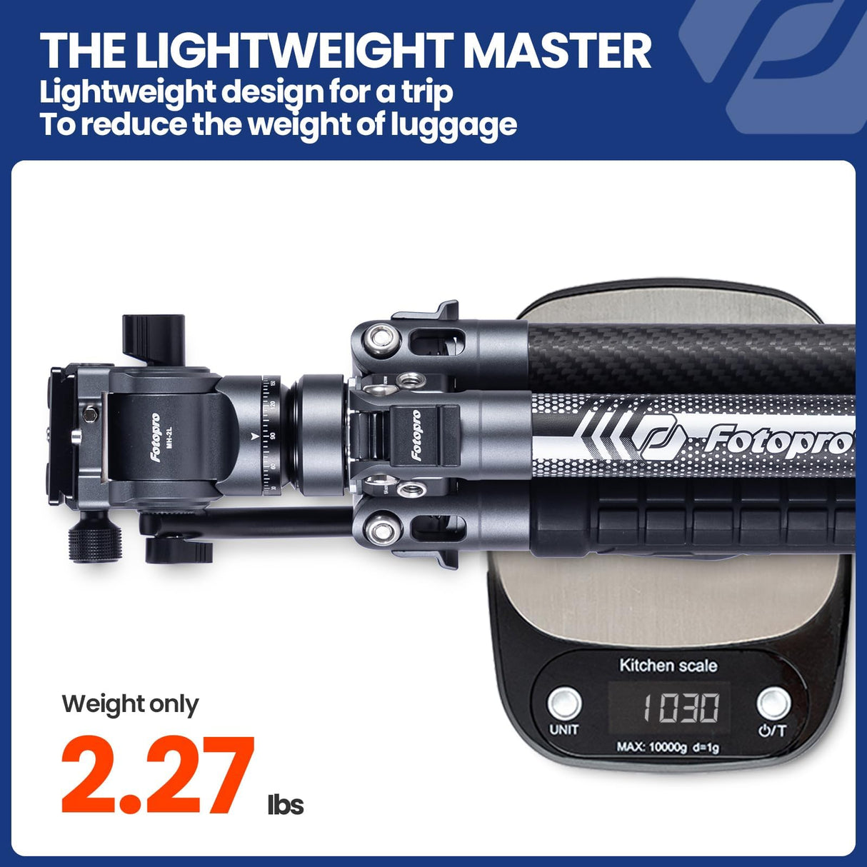 Fotopro X-Aircross 3 Lite Trípode de Video con Cabeza Líquida 1.0KG Ultraligero Portátil Profesional Video Viaje Fibra Carbono Trípode para Cámara, DSLR, Carga de hasta 10 kg, Gris