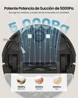Vexilar Robot Aspirador y Fregasuelos W11 con Potente Succión 5000Pa, Robot Aspirador con Sistema de Navegación Láser Inteligente y Función de Mapeo Inteligente, Base Autovaciado, Negro