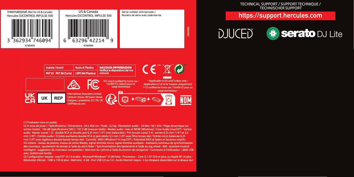 Hercules DJControl Inpulse 500 - Controladora de DJ USB de 2 decks para Serato DJ Lite y DJUCED