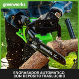 Greenworks GD40CS15K2X Motosierra a Batería, Motor sin Escobillas, Largo de Barra 14 Pulgada (35cm), Velocidad de Cadena 12 m/s, 3,5 kg, Protección de Retroceso, 2 x Baterías 40V 2Ah y Cargador