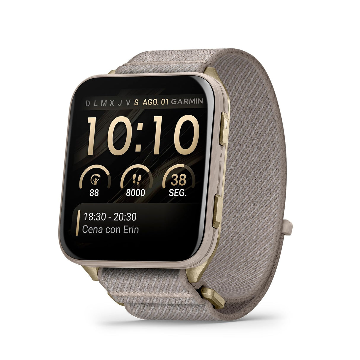 Garmin Venu X1, Smartwatch Premium con GPS, Pantalla AMOLED de 2'', Funciones de Salud y Bienestar 24/7, Altavoz y Micrófono Integrados, Mapas, Linterna LED, hasta 8 días de autonomía, Beige